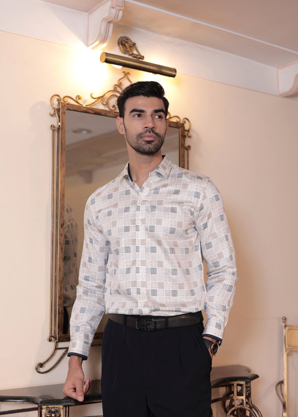 BARETT TIC TAC COTTON CHECKERED SHIRT WHITE