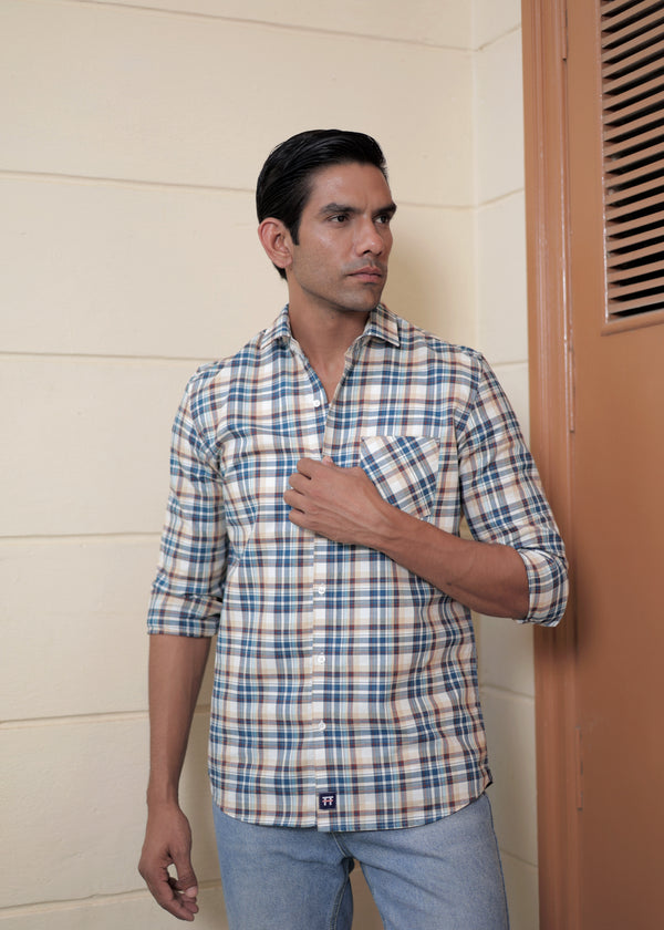 BARETT BLUE RECESS COTTON CHECKERED SHIRT