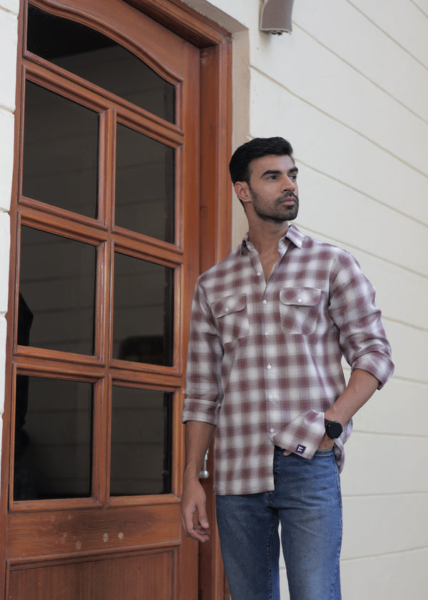 BARETT DUNE COTTON CHECKERED SHIRT BROWN