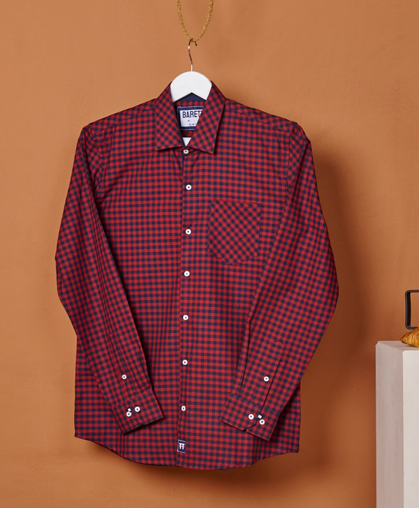 BARETT GEOMETRY COTTON CHECKERED SHIRT RED