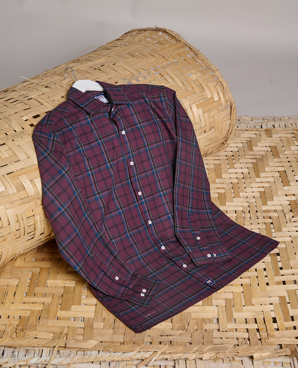 BARETT MERLOT COTTON CHECKERED SHIRT